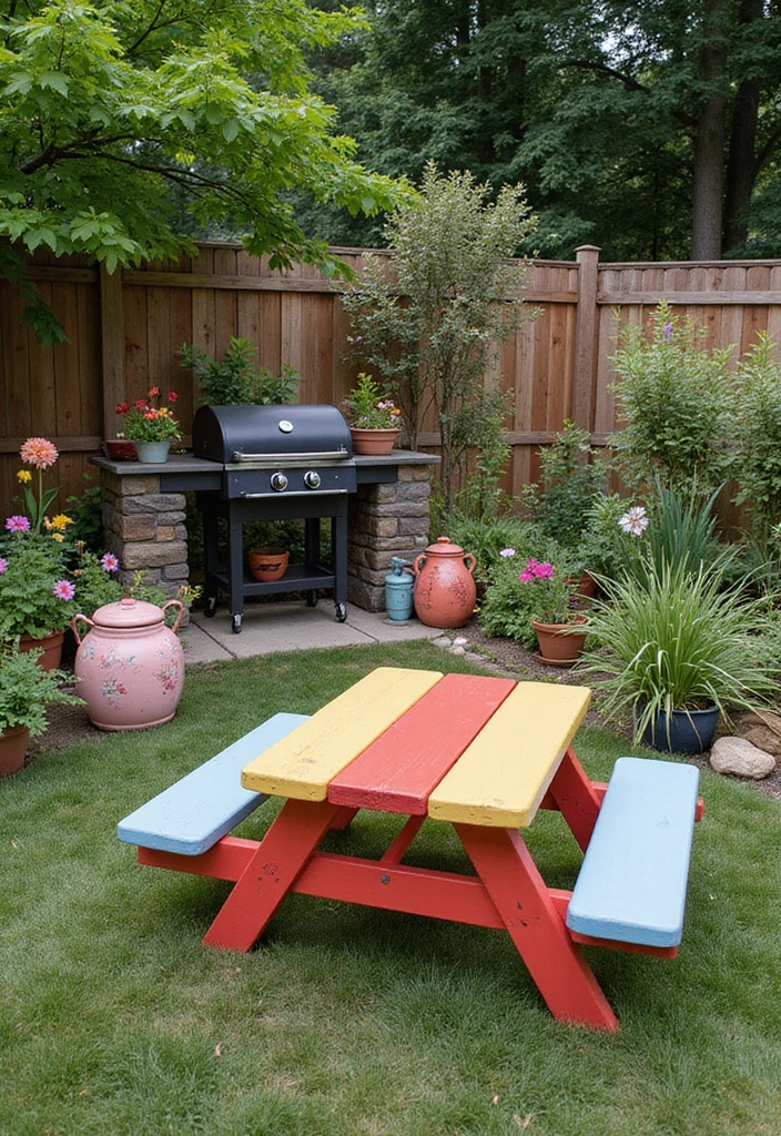 25 Backyard BBQ Area Designs Perfect for Weekend Parties 9 25 Backyard BBQ Area Designs Perfect for Weekend Parties 9. Colorful Picnic Table BBQ Area