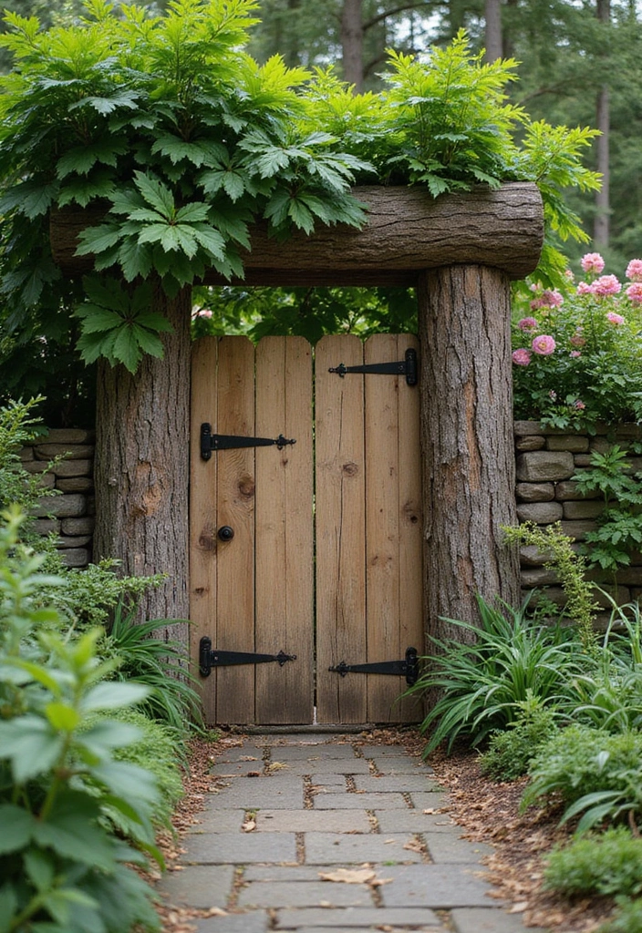 25 Backyard Entrance Ideas That Make a Grand First Impression 12 25 Backyard Entrance Ideas That Make a Grand First Impression - 12. Rustic Log Gate.