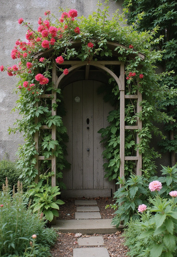 25 Backyard Entrance Ideas That Make a Grand First Impression 14 25 Backyard Entrance Ideas That Make a Grand First Impression - 14. Garden Trellis as a Focal Point.