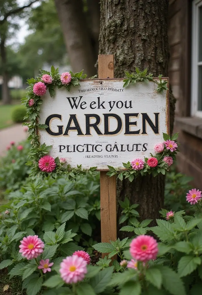 25 Backyard Entrance Ideas That Make a Grand First Impression 18 25 Backyard Entrance Ideas That Make a Grand First Impression - 18. Garden Signage with Vintage Charm.