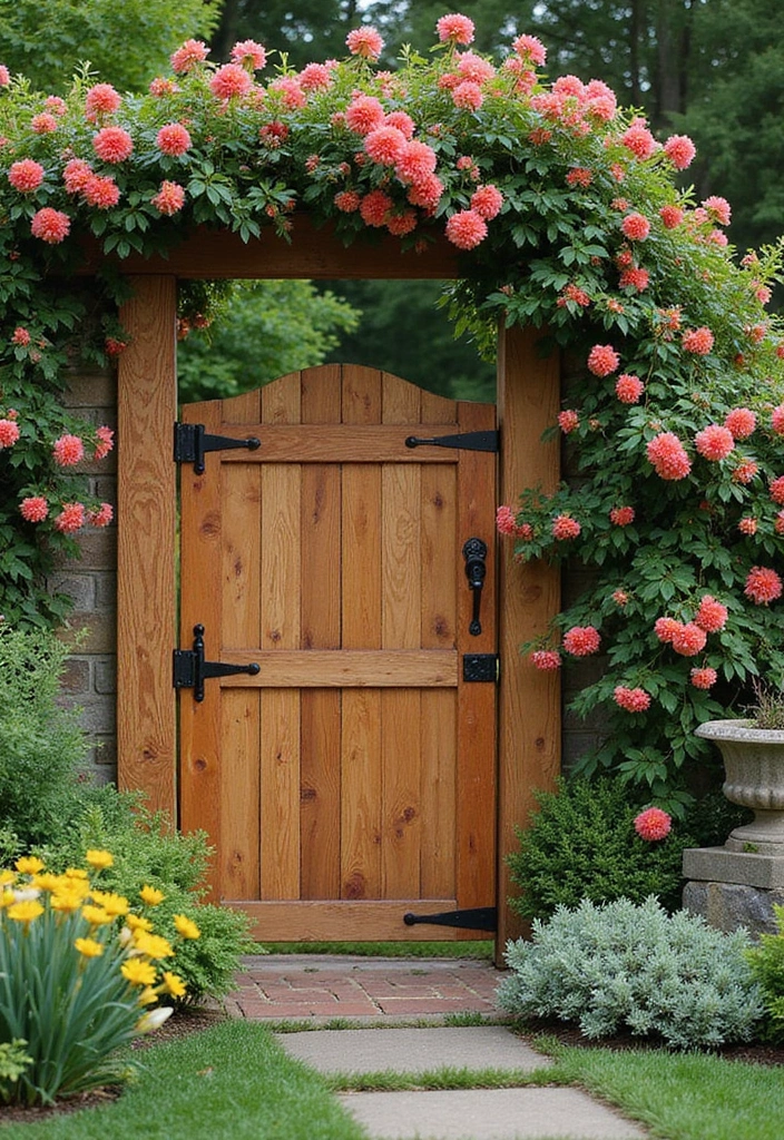 25 Backyard Entrance Ideas That Make a Grand First Impression 19 25 Backyard Entrance Ideas That Make a Grand First Impression - 19. Rustic Cedar Gate with Natural Accents.