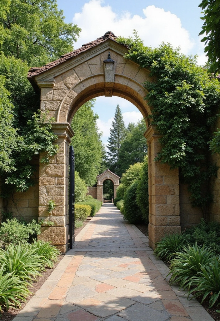 25 Backyard Entrance Ideas That Make a Grand First Impression 25 25 Backyard Entrance Ideas That Make a Grand First Impression - 25. Rustic Stone Archway.