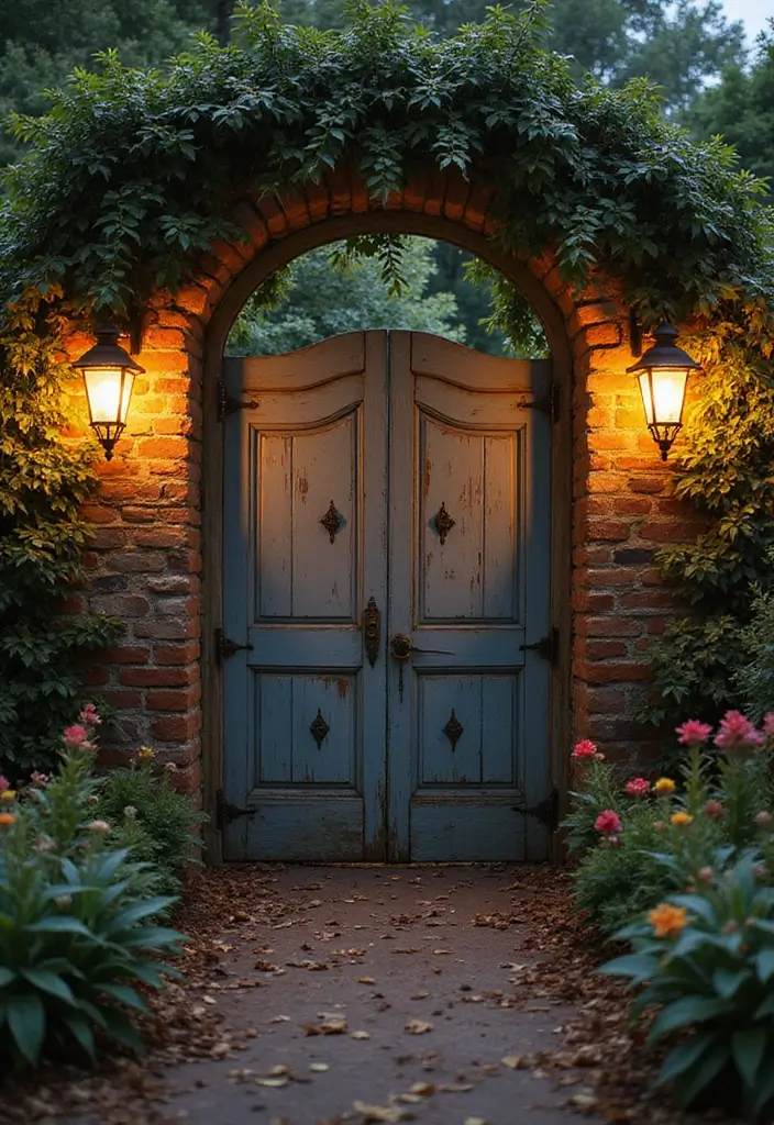 25 Backyard Entrance Ideas That Make a Grand First Impression 5 25 Backyard Entrance Ideas That Make a Grand First Impression - 5. Vintage Garden Gate with Lanterns.