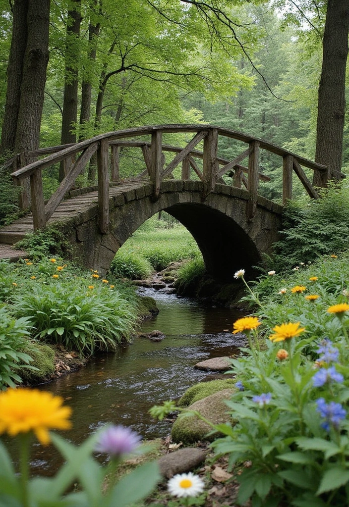 25 Backyard Entrance Ideas That Make a Grand First Impression 9 25 Backyard Entrance Ideas That Make a Grand First Impression - 9. Rustic Bridge Over a Small Stream.