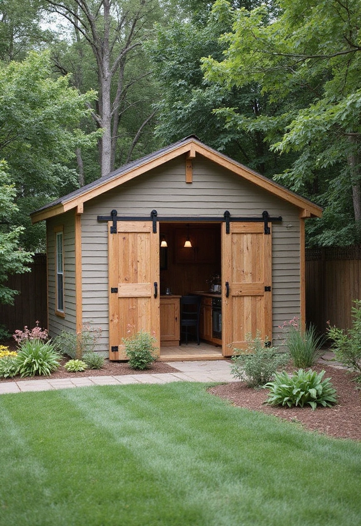 25 Backyard Shed Ideas That Add Storage With Style 23. Shed with Sliding Barn Doors