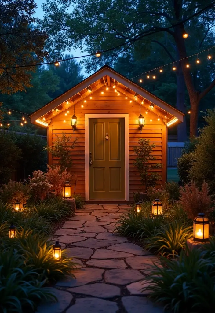 25 Backyard Shed Ideas That Add Storage With Style 25. Shed with Outdoor Lighting Features