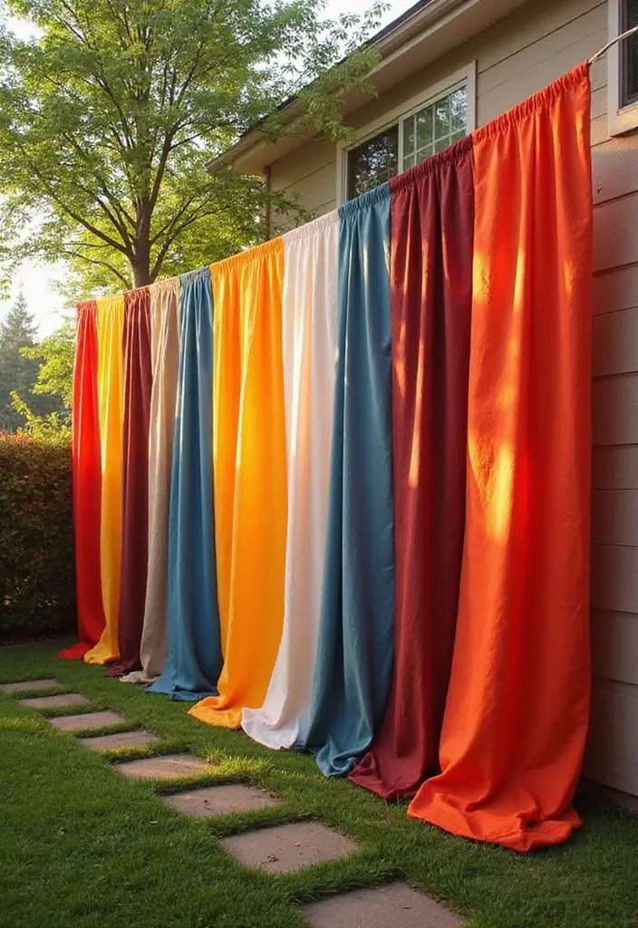 25 Backyard Wall Ideas That Add Texture and Privacy - 17. Colorful Vertical Fabric Panels