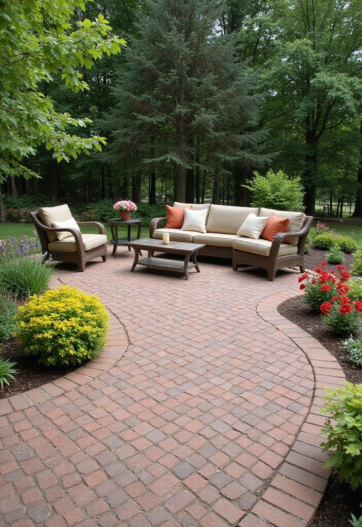 25 Brick Backyard Designs That Feel Timeless and Elegant - 1. Classic Brick Patio with Curved Edges