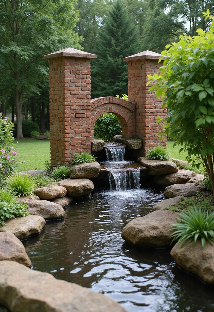 25 Brick Backyard Designs That Feel Timeless and Elegant - 10. Brick Water Feature