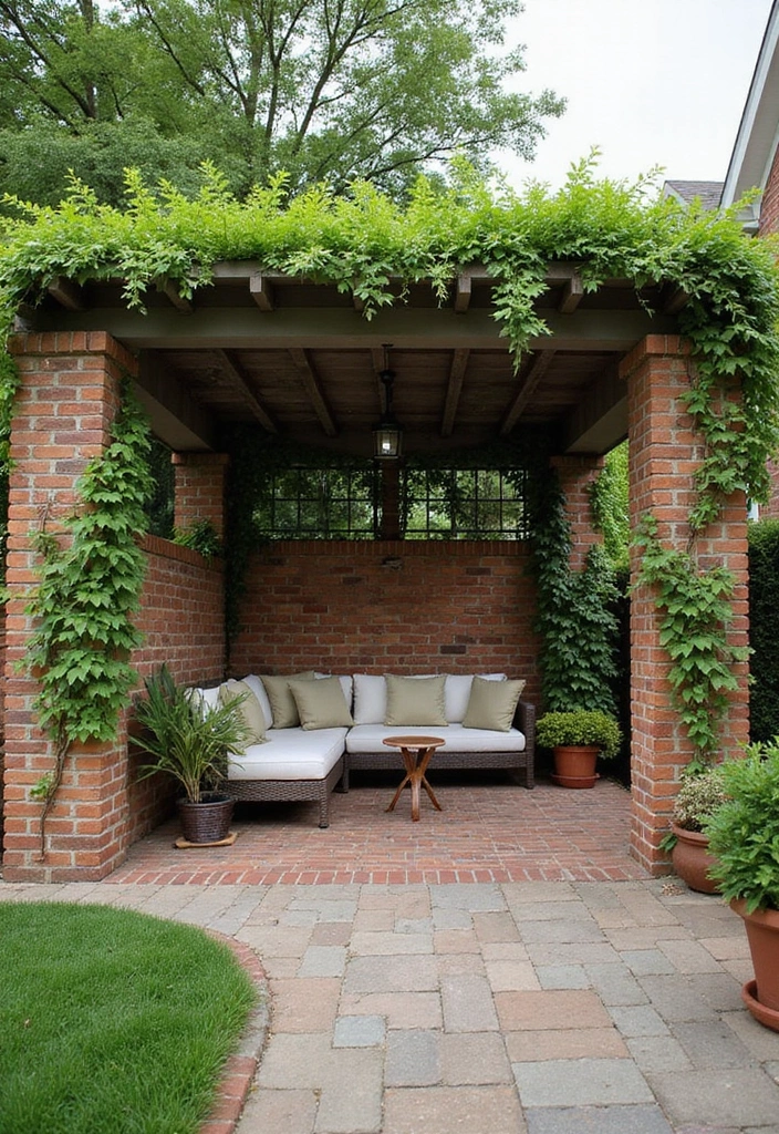 25 Brick Backyard Designs That Feel Timeless and Elegant - 11. Stunning Brick Pergola