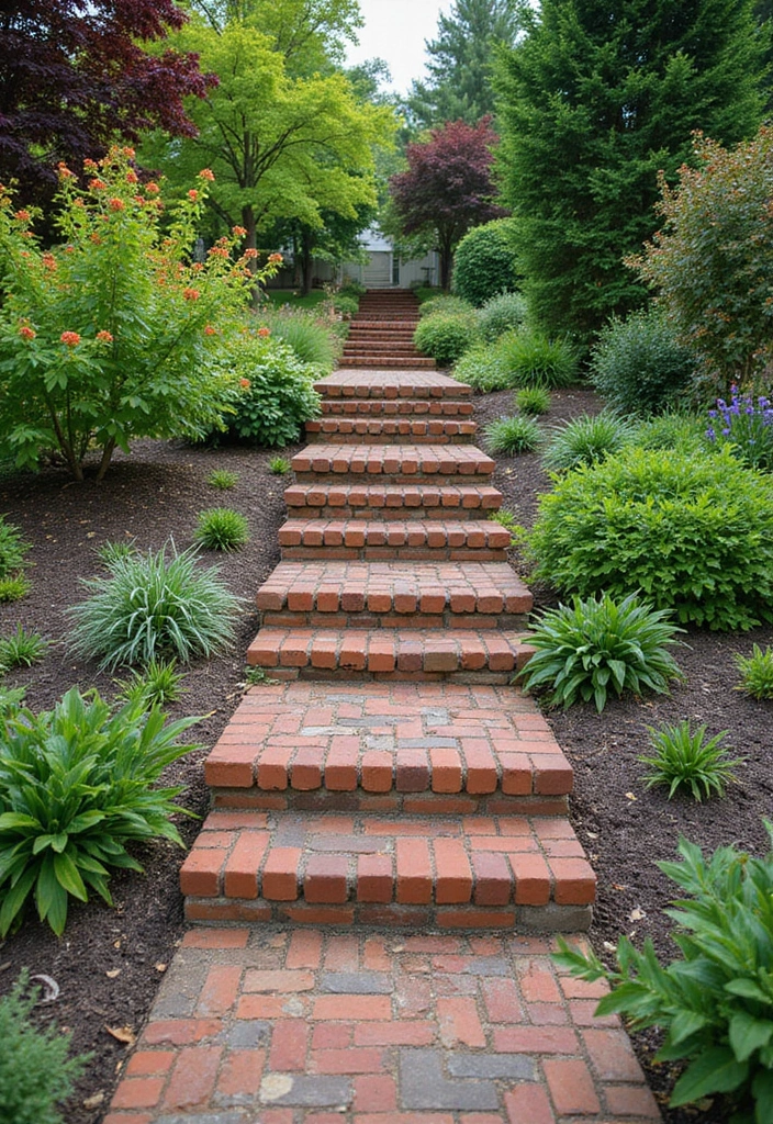 25 Brick Backyard Designs That Feel Timeless and Elegant - 12. Elegant Brick Steps