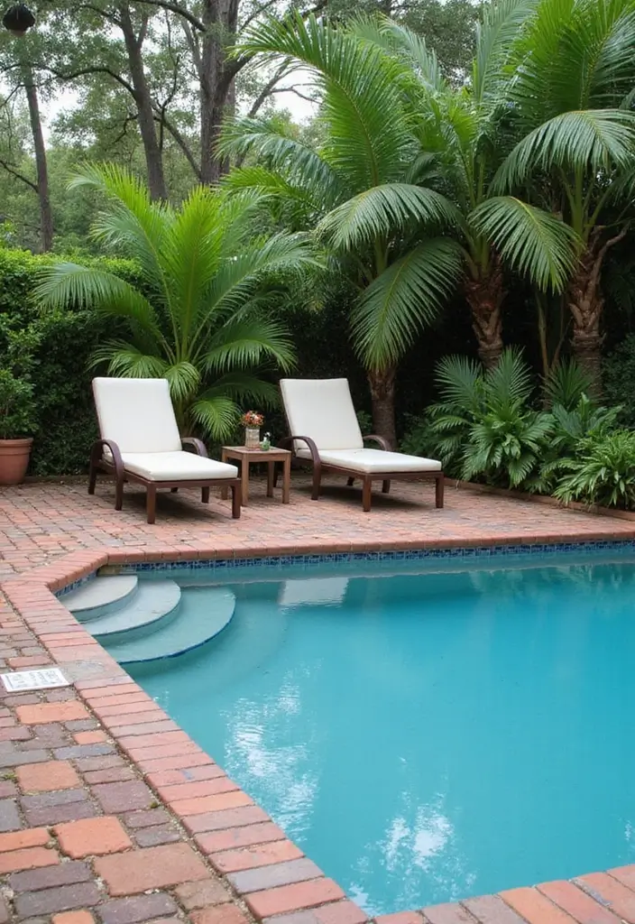 25 Brick Backyard Designs That Feel Timeless and Elegant - 14. Inviting Brick Poolside Area