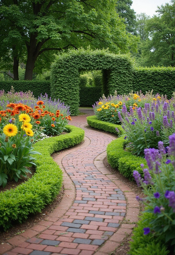 25 Brick Backyard Designs That Feel Timeless and Elegant - 16. Classic English Garden with Brick Paths