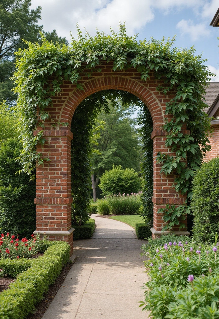 25 Brick Backyard Designs That Feel Timeless and Elegant - 21. Elegant Brick Trellis