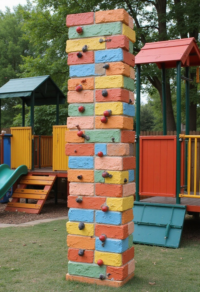 25 Brick Backyard Designs That Feel Timeless and Elegant - 24. Brick Climbing Wall for Kids