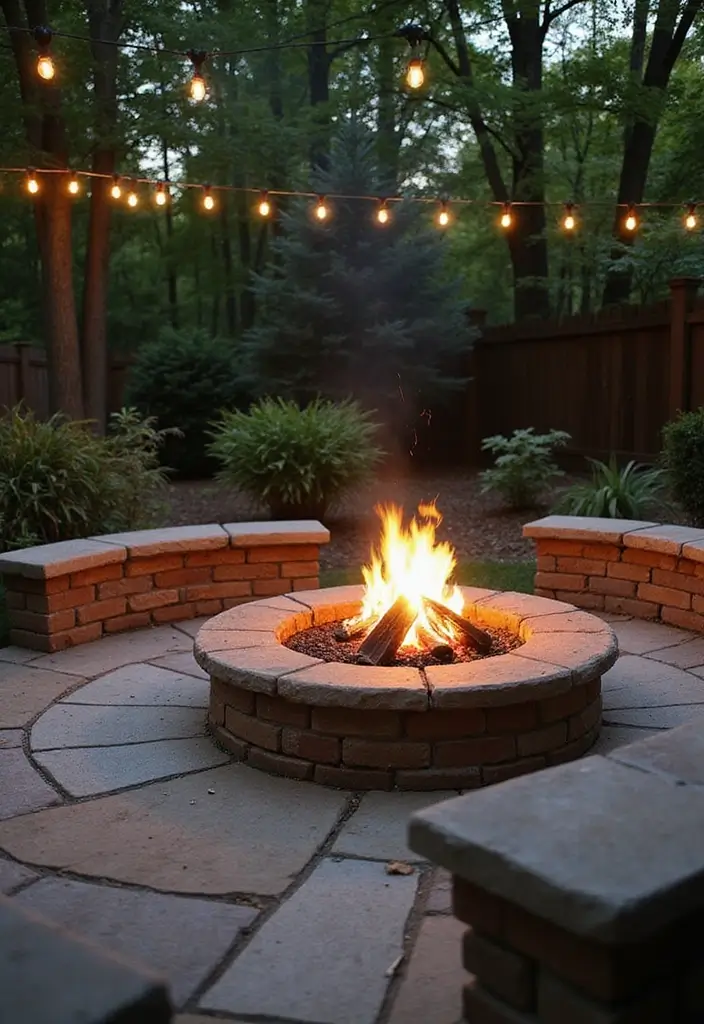 25 Brick Backyard Designs That Feel Timeless and Elegant - 3. Timeless Brick Fire Pit Area