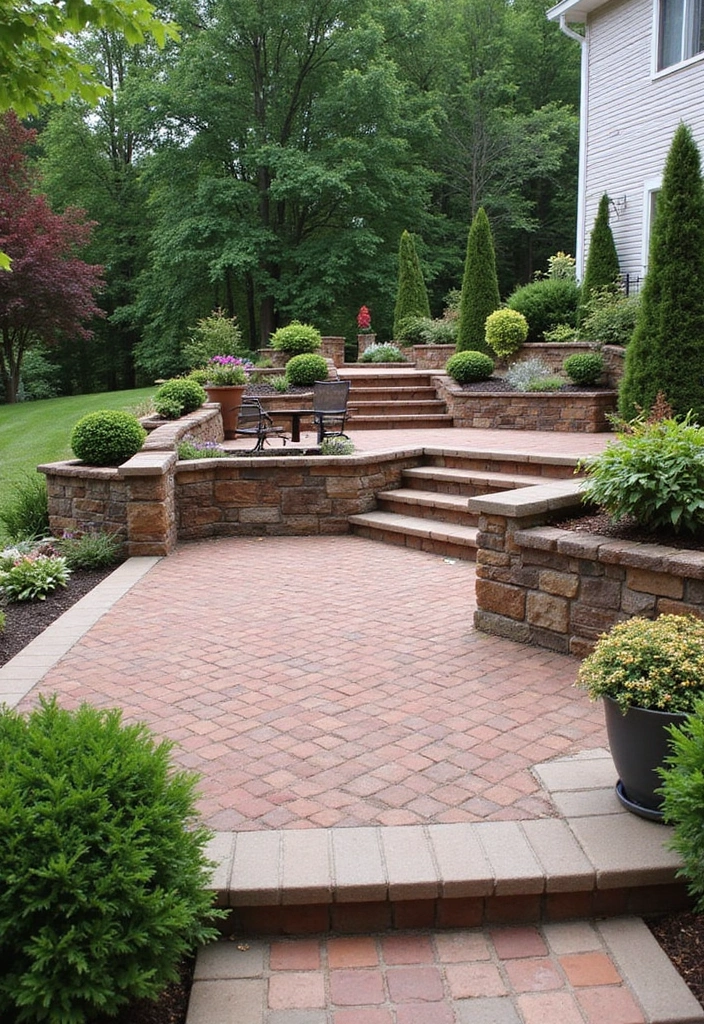 25 Brick Backyard Designs That Feel Timeless and Elegant - 8. Multi-Level Brick Terracing