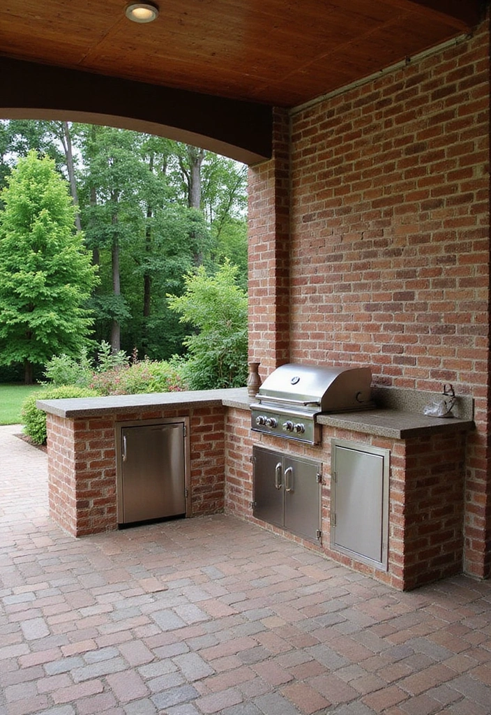 25 Brick Backyard Designs That Feel Timeless and Elegant - 9. Rustic Brick Outdoor Kitchen