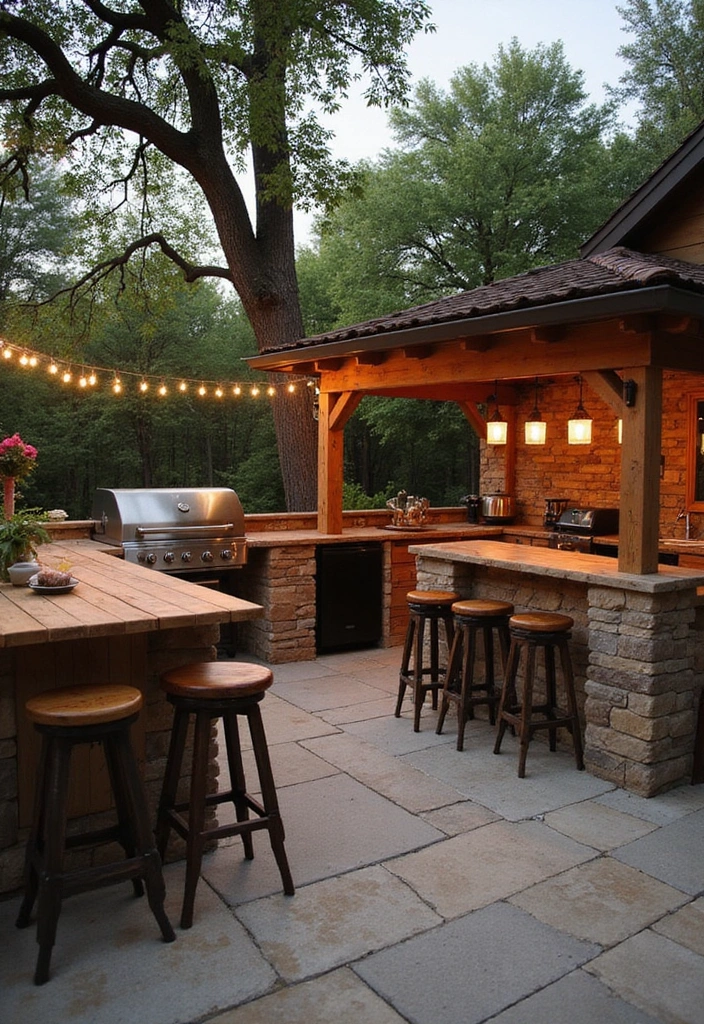 25 Kitchen Backyard Setups Perfect for Summer Parties - 1. Rustic Outdoor Kitchen with Wood Accents