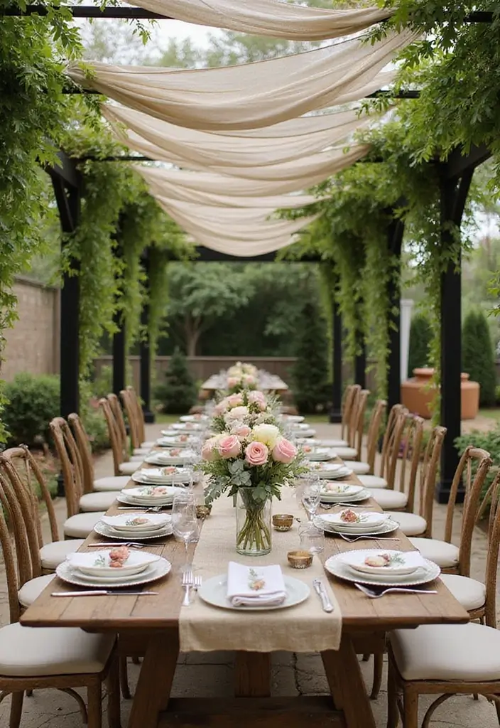 25 Kitchen Backyard Setups Perfect for Summer Parties - 12. Pergola Retreat for Al Fresco Dining