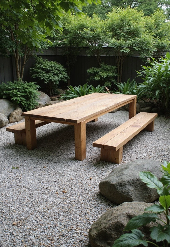 25 Kitchen Backyard Setups Perfect for Summer Parties - 16. Zen Garden Dining Experience