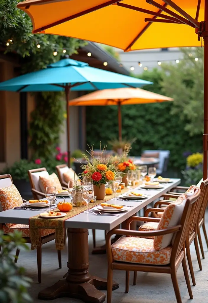 25 Kitchen Backyard Setups Perfect for Summer Parties - 2. Chic Patio Dining Area with Umbrellas