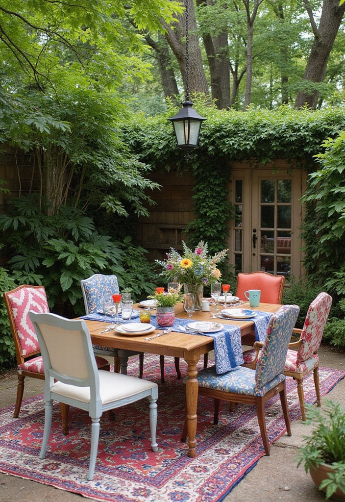 25 Kitchen Backyard Setups Perfect for Summer Parties - 20. Eclectic Garden Gathering
