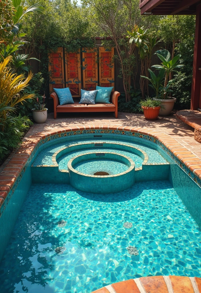 25 Small Backyard Pools That Maximize Every Inch 11. Artistic Mosaic Pools