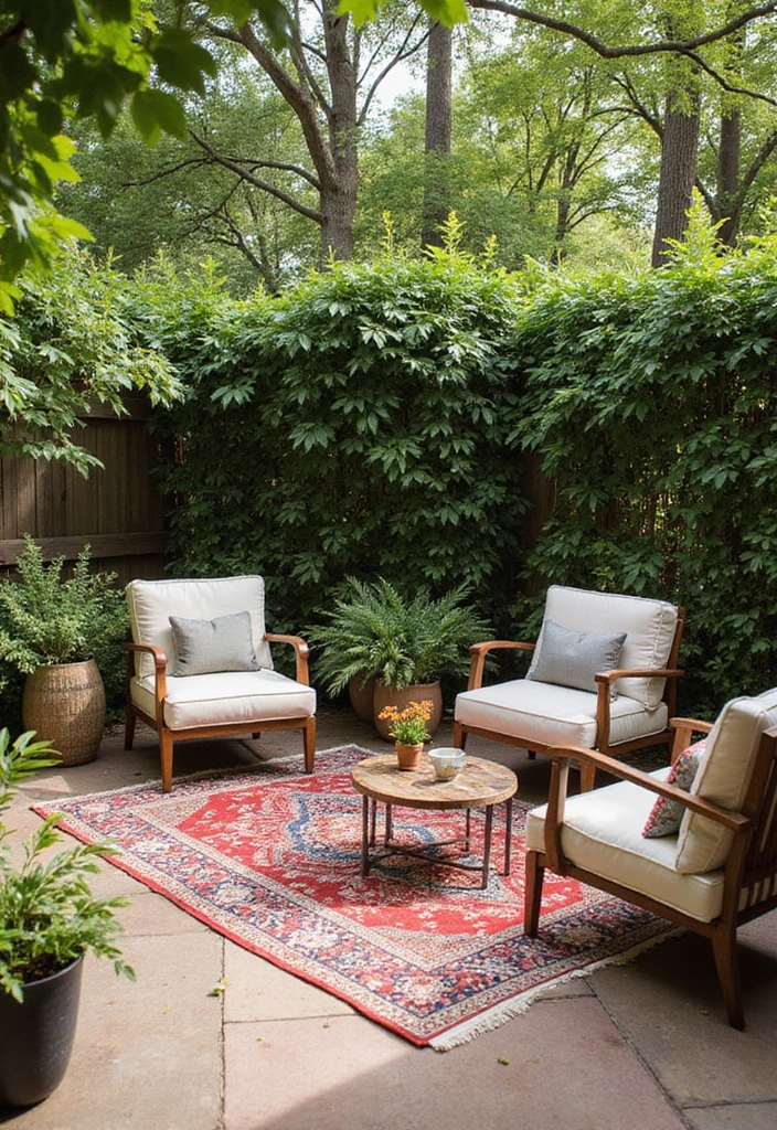 27 Backyard Decoration Ideas That Instantly Refresh Spaces - 12. Outdoor Rug for Comfort