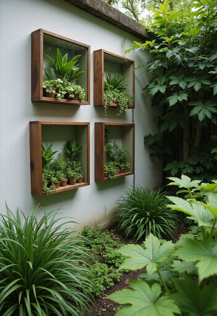 27 Backyard Decoration Ideas That Instantly Refresh Spaces - 19. Shadow Boxes for Plant Displays