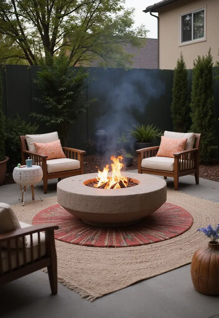 27 Backyard Landscaping With Fire Pit Inspirations 18 27 Backyard Landscaping With Fire Pit Inspirations 18. Fire Pit with an Outdoor Rug