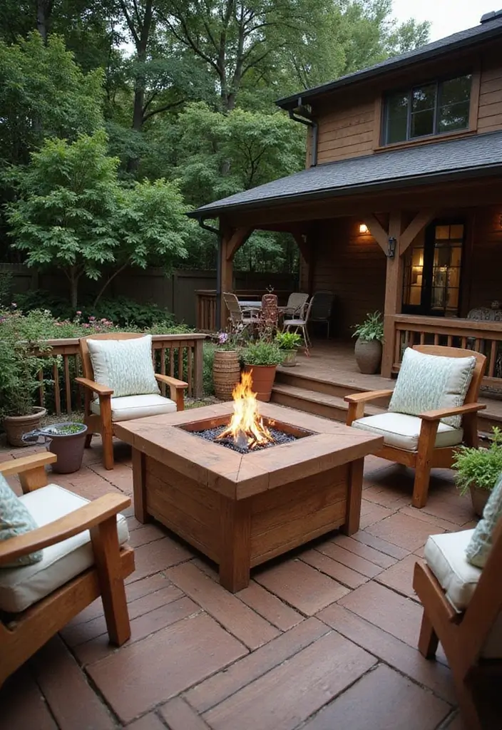 27 Backyard Landscaping With Fire Pit Inspirations 2 27 Backyard Landscaping With Fire Pit Inspirations 2. Wooden Deck with Integrated Fire Pit