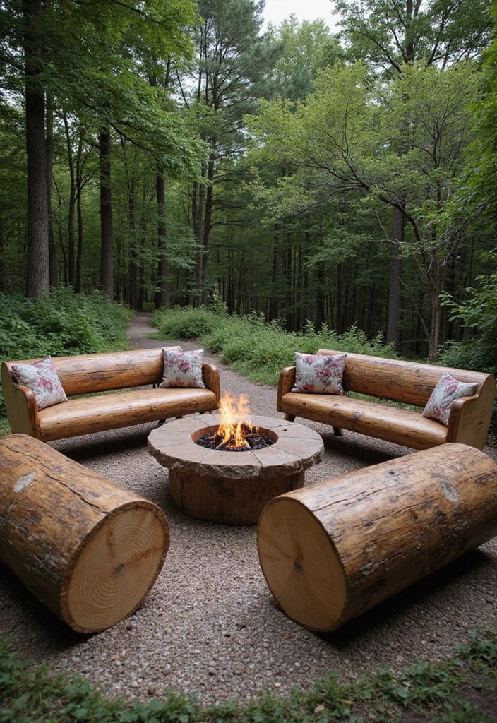 27 Backyard Landscaping With Fire Pit Inspirations 4 27 Backyard Landscaping With Fire Pit Inspirations 4. Rustic Log Fire Pit Seating