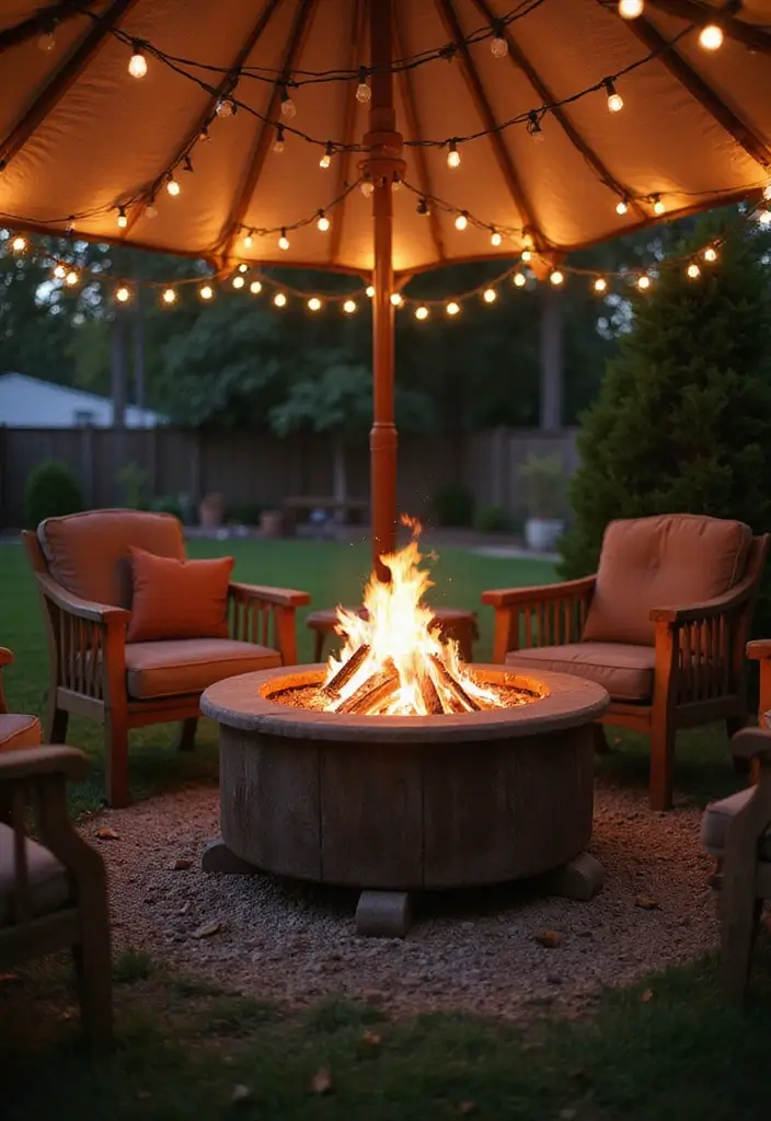 27 Backyard Landscaping With Fire Pit Inspirations 9 27 Backyard Landscaping With Fire Pit Inspirations 9. Fire Pit under a Starlit Canopy
