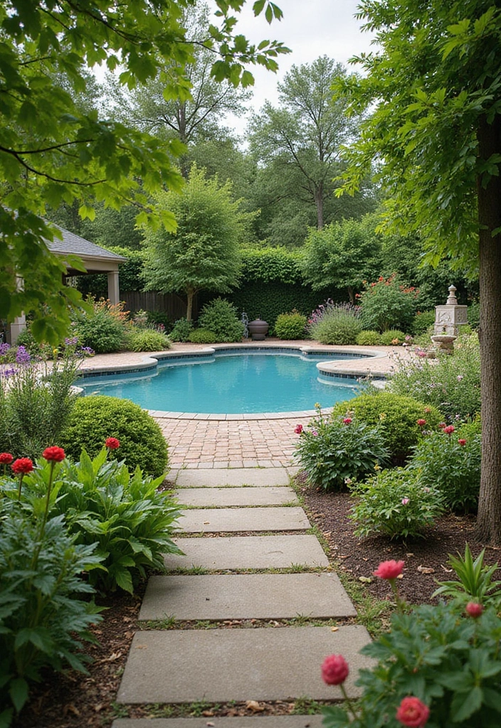 27 Backyard Landscaping With Pool That Look Breathtaking - 10. Poolside Garden Pathways