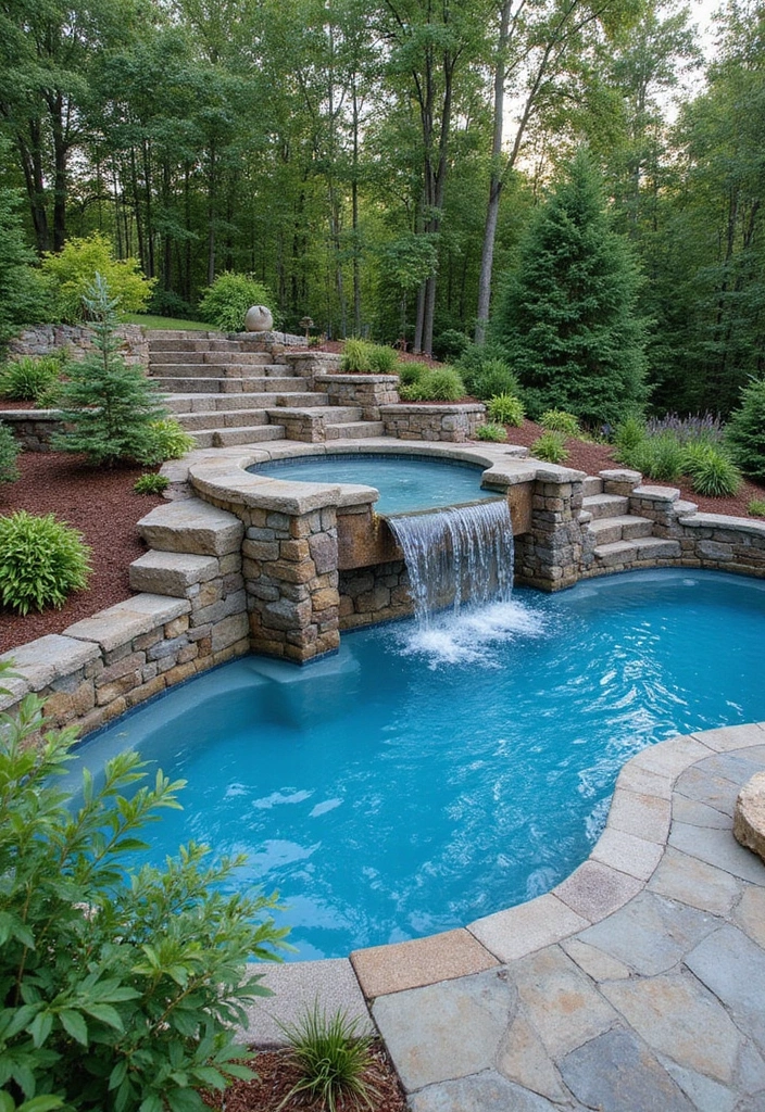 27 Backyard Landscaping With Pool That Look Breathtaking - 15. Multi-Level Pool Design