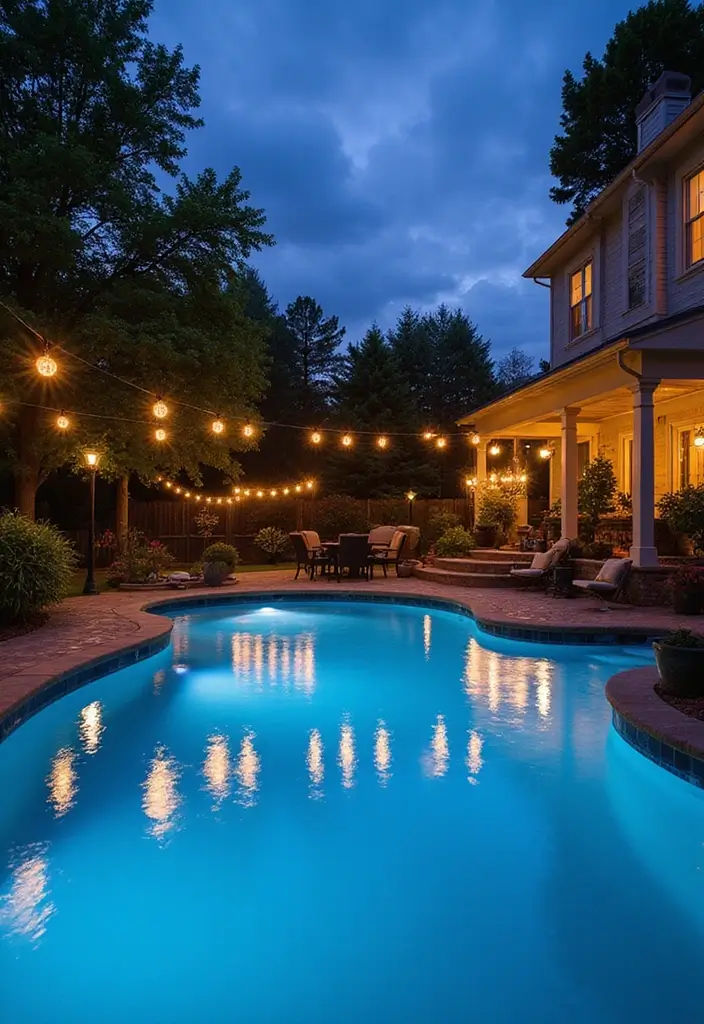27 Backyard Landscaping With Pool That Look Breathtaking - 18. Lighting for Ambiance