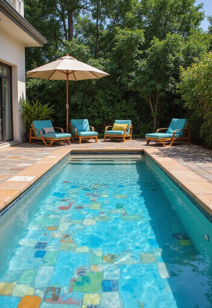 27 Backyard Landscaping With Pool That Look Breathtaking - 22. Colorful Pool Tiles