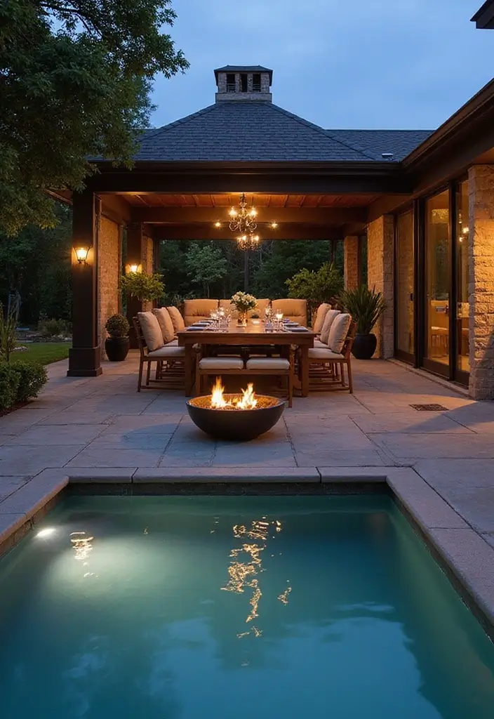 27 Backyard Landscaping With Pool That Look Breathtaking - 24. Poolside Dining Areas