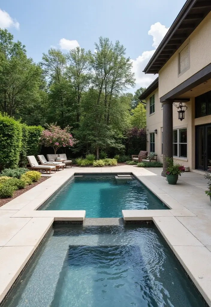 27 Backyard Landscaping With Pool That Look Breathtaking - 9. Elegant Pool and Spa Combo