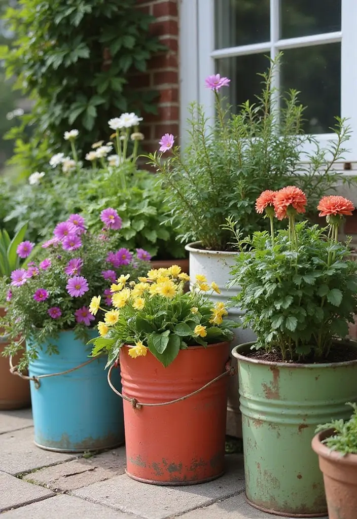 27 Backyard Patio Ideas Pinterest Users Are Loving 16. Plant Containers from Old Buckets