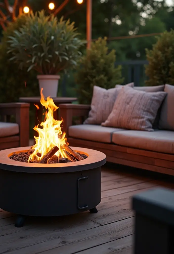 27 Small Backyard Deck Ideas That Maximize Tight Spaces - 12. Portable Fire Pits