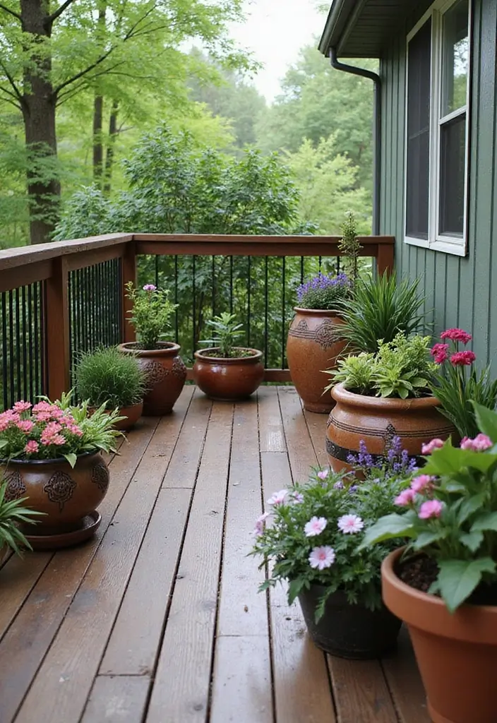 27 Small Backyard Deck Ideas That Maximize Tight Spaces - 21. Artistic Planters