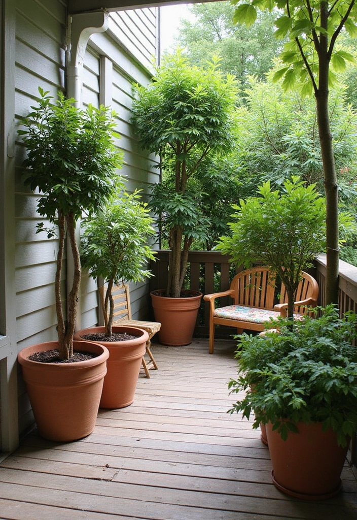 27 Small Backyard Deck Ideas That Maximize Tight Spaces - 24. Potted Trees
