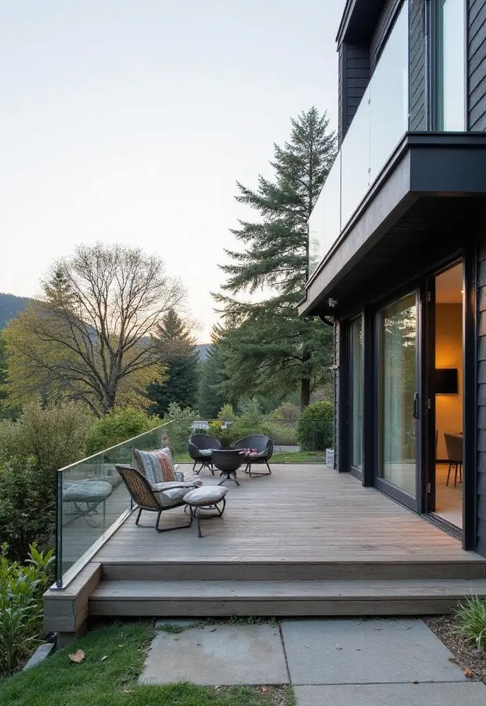 27 Small Backyard Deck Ideas That Maximize Tight Spaces - 9. Glass Railings