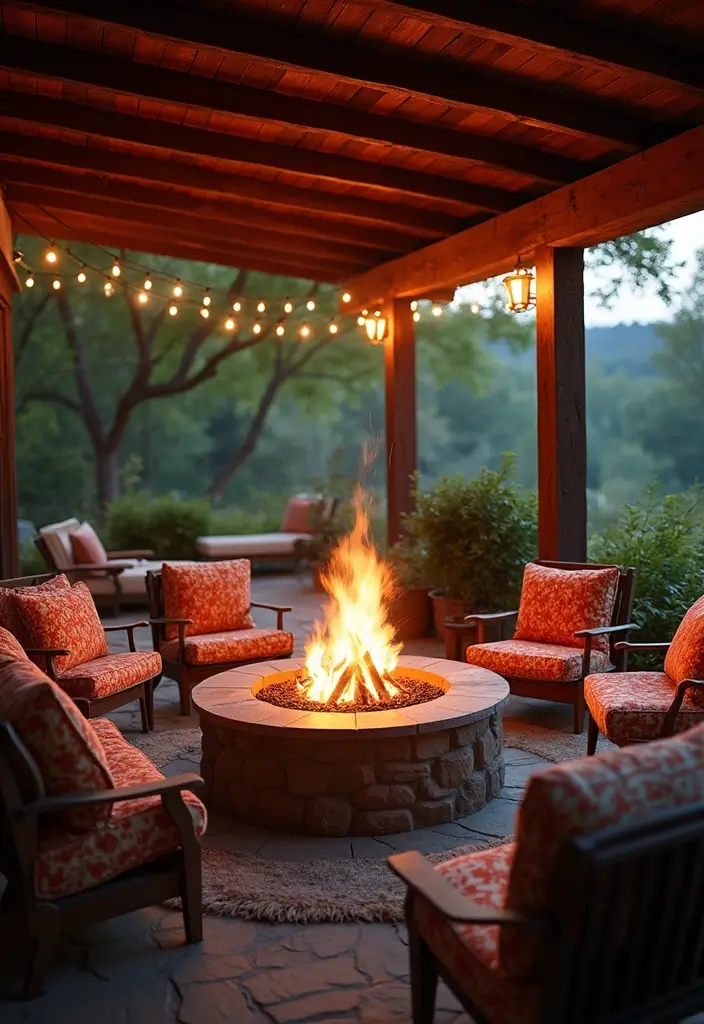 28 Backyard Covered Patio Ideas for All Seasons - 15. Fire Pit Gatherings