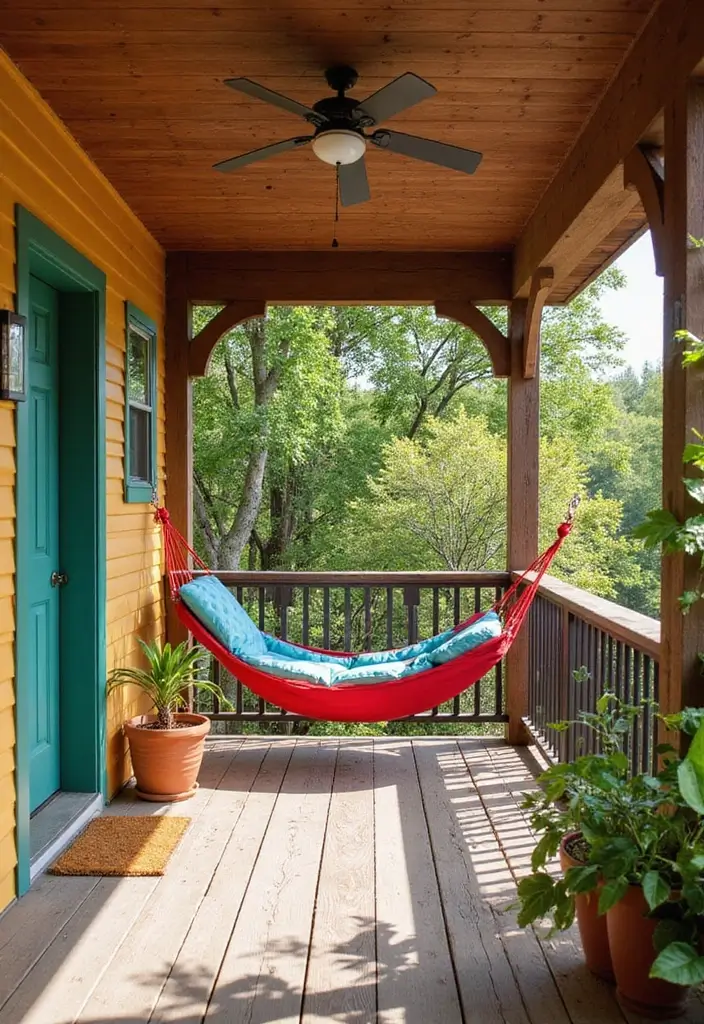 28 Backyard Covered Patio Ideas for All Seasons - 19. Playful Hammock Nooks