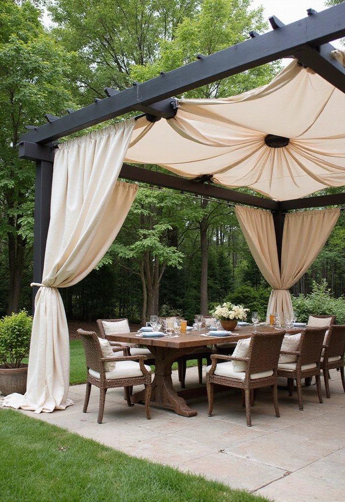 28 Backyard Covered Patio Ideas for All Seasons - 2. Chic Pergola with Drapery