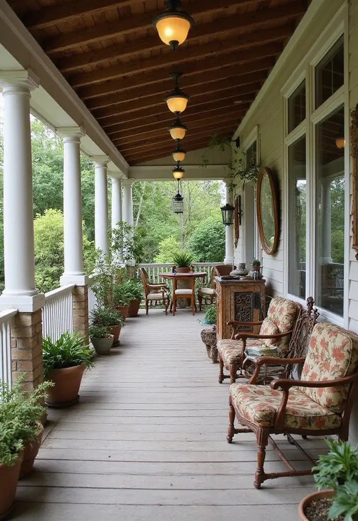 28 Backyard Covered Patio Ideas for All Seasons - 23. Vintage Finds and Upcycled Decor