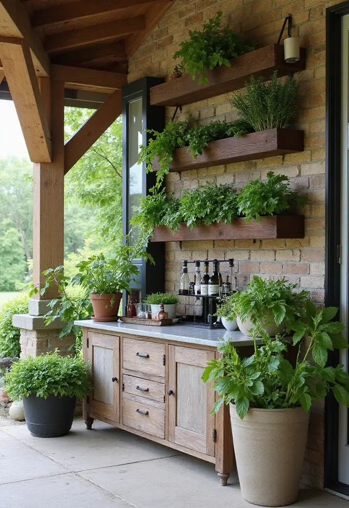 28 Backyard Covered Patio Ideas for All Seasons - 24. Herb Garden Bar